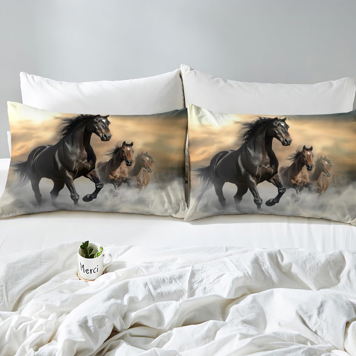 Erosebridal 3Pcs Horse Bedding Set Full Size Bedding Duvet Cover Horse Printed Quilt Cover 3D Animal Printed Quilt Cover for Adult Teens Kids Comforter Cover Soft Lightweight Duvet Cover Set