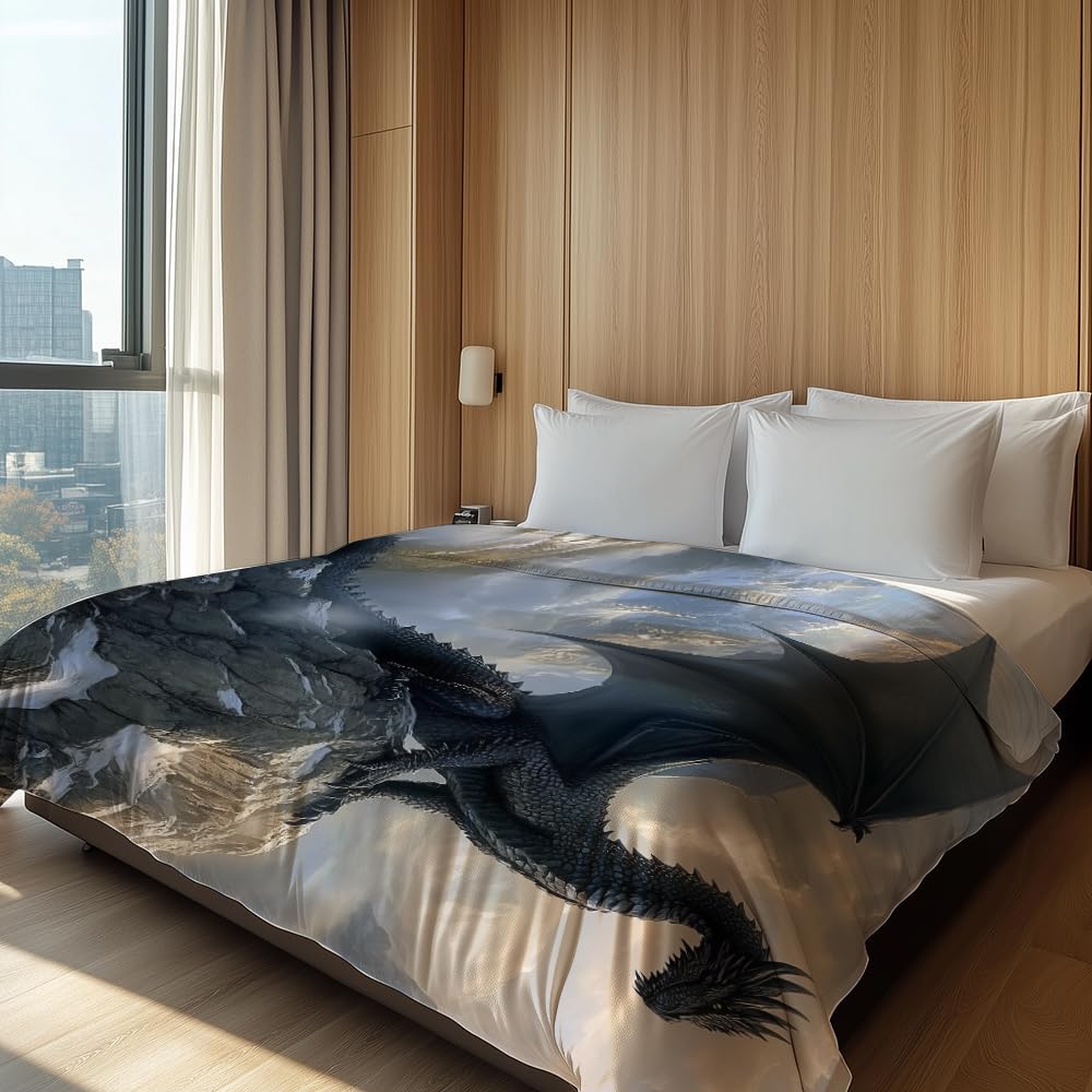 HUNXIAOJ Dragon Throw Blanket Dragon Blanket for Men Animal Throw Warm Soft Flannel for Kids Teens Adults Bed Sofa Couch (49in x 59in)