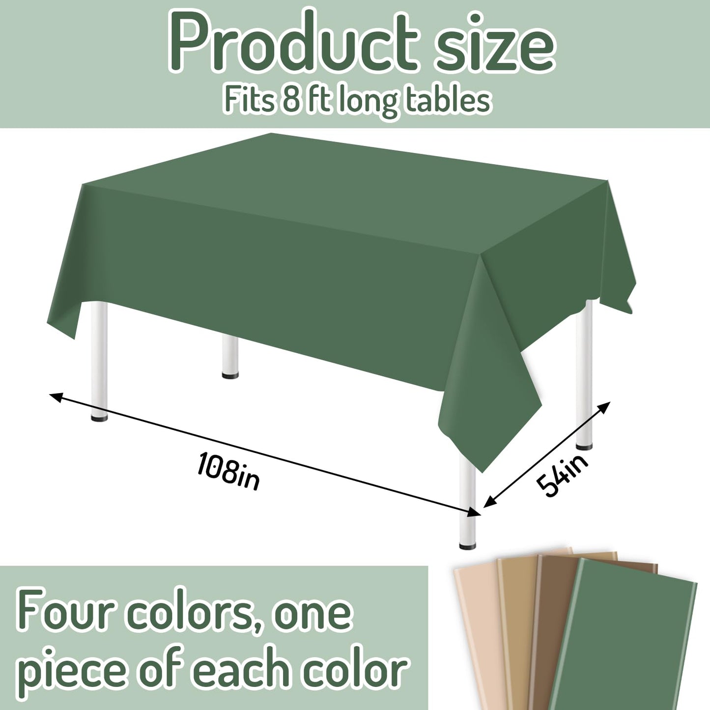 Whaline 4Pcs Woodland Themed Plastic Tablecloth Sage Green Brown Rectangle Table Cover Waterproof Table Cloth for Forest Party Table Decoration Supplies, 54 x 108 Inch