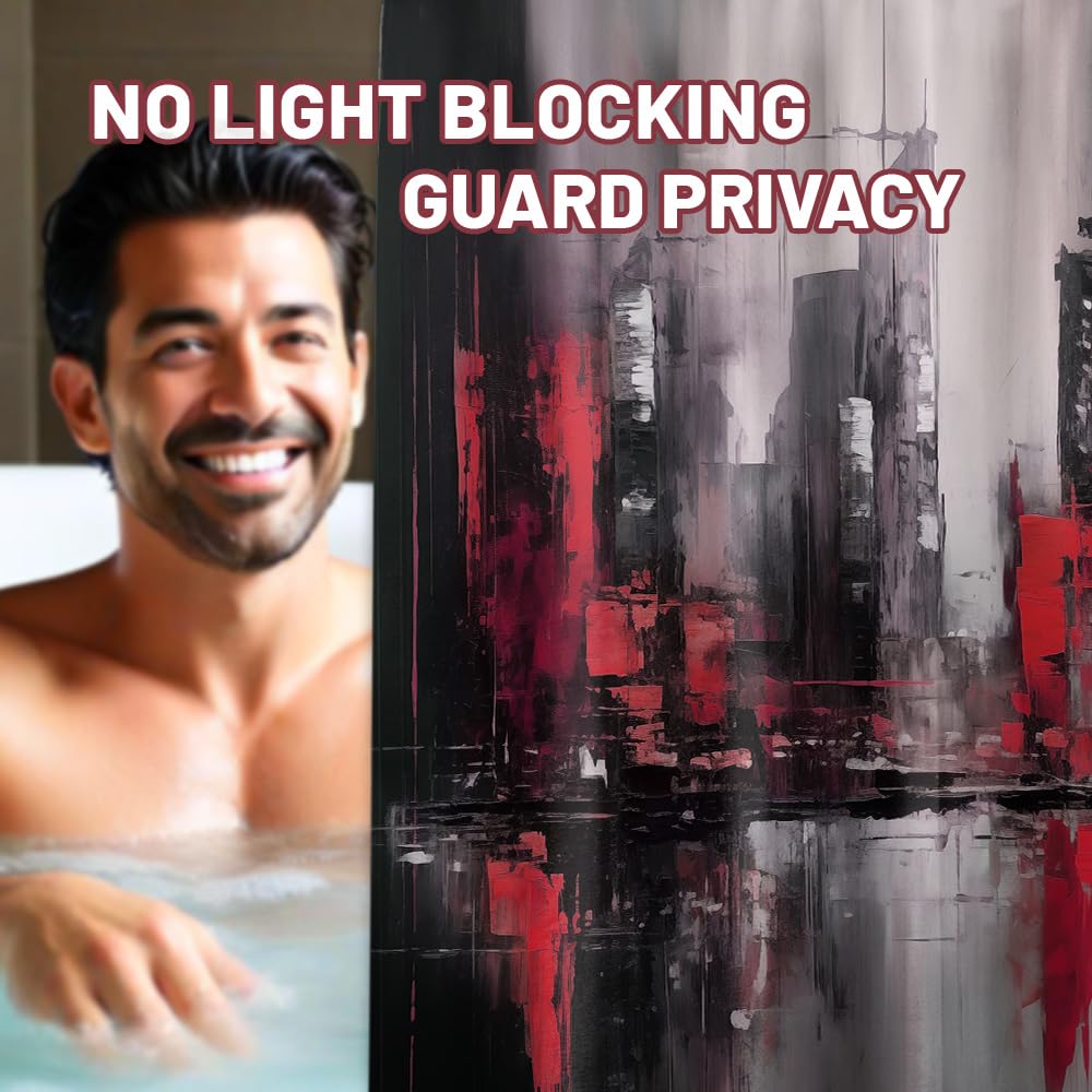 dueeia Red and Black Abstract Shower Curtain, Dark Red, 70 x 72 inch