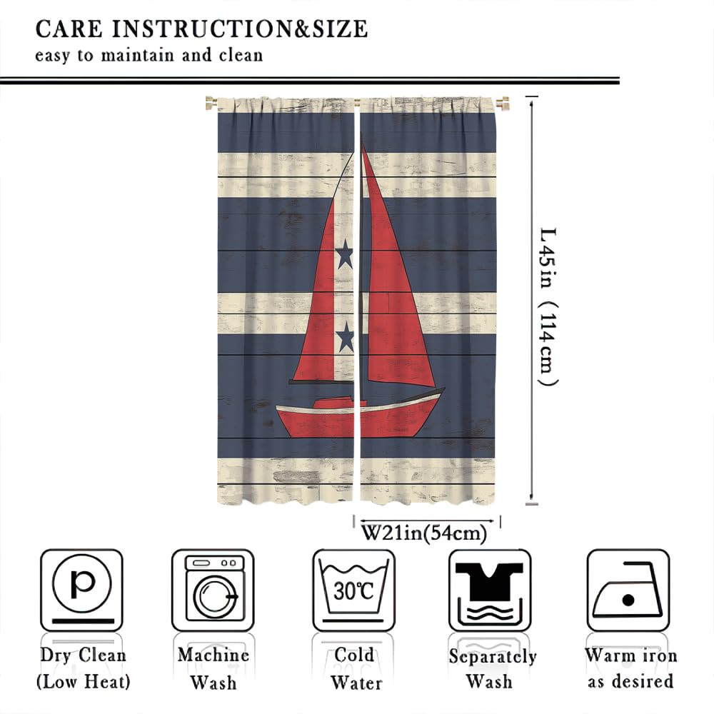 YFBBINS Abstract Sailboat Pattern Blackout Curtains Thermal Insulated for Bedroom Living Room, Stripe Sailing Ship Vintage Rod Pocket Curtain Light Blocking Drapes, 2 Panels, Each 21 W x 45 L inch