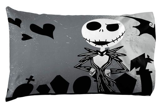 Jay Franco Disney Nightmare Before Christmas Grave Yard 1 Pack Reversible Pillowcase Featuring Jack Skellington and Sally - Kids Super Soft Bedding