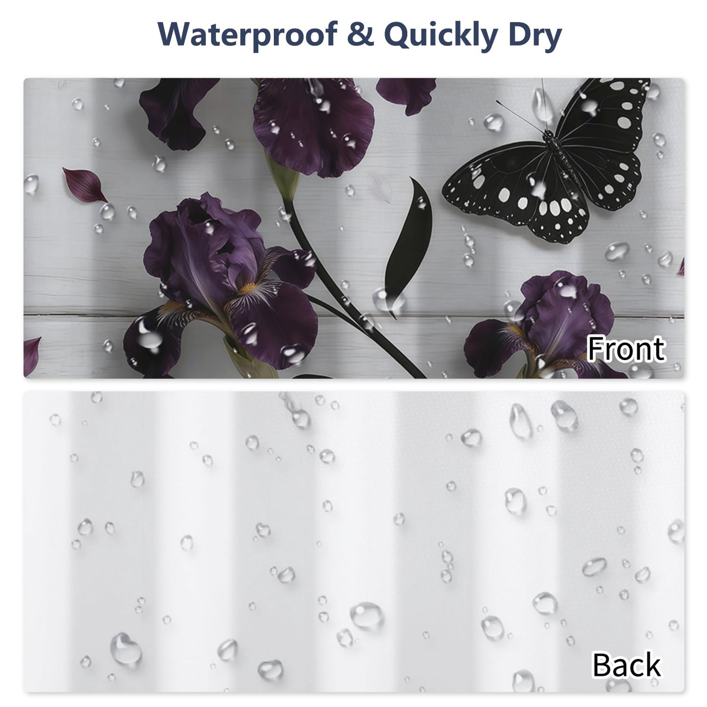Xiazhilaio 71"x74" Floral & Butterfly Shower Curtain with Hooks – Moody Purple Flower & Botanical Print Waterproof Fabric Bath Curtain for Dark Academia Farmhouse Bathroom Decor