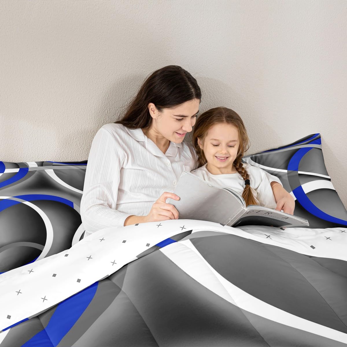 Stripes Comforter Set Queen Kids Boys Teens Gray Black Blue Swirls Room Decor Abstract Stripes Circle Bedding Set,Lightweight Modern Simple Style Duvet,Youth Young Man Quilt,1 Comforter+2 Pillowcase