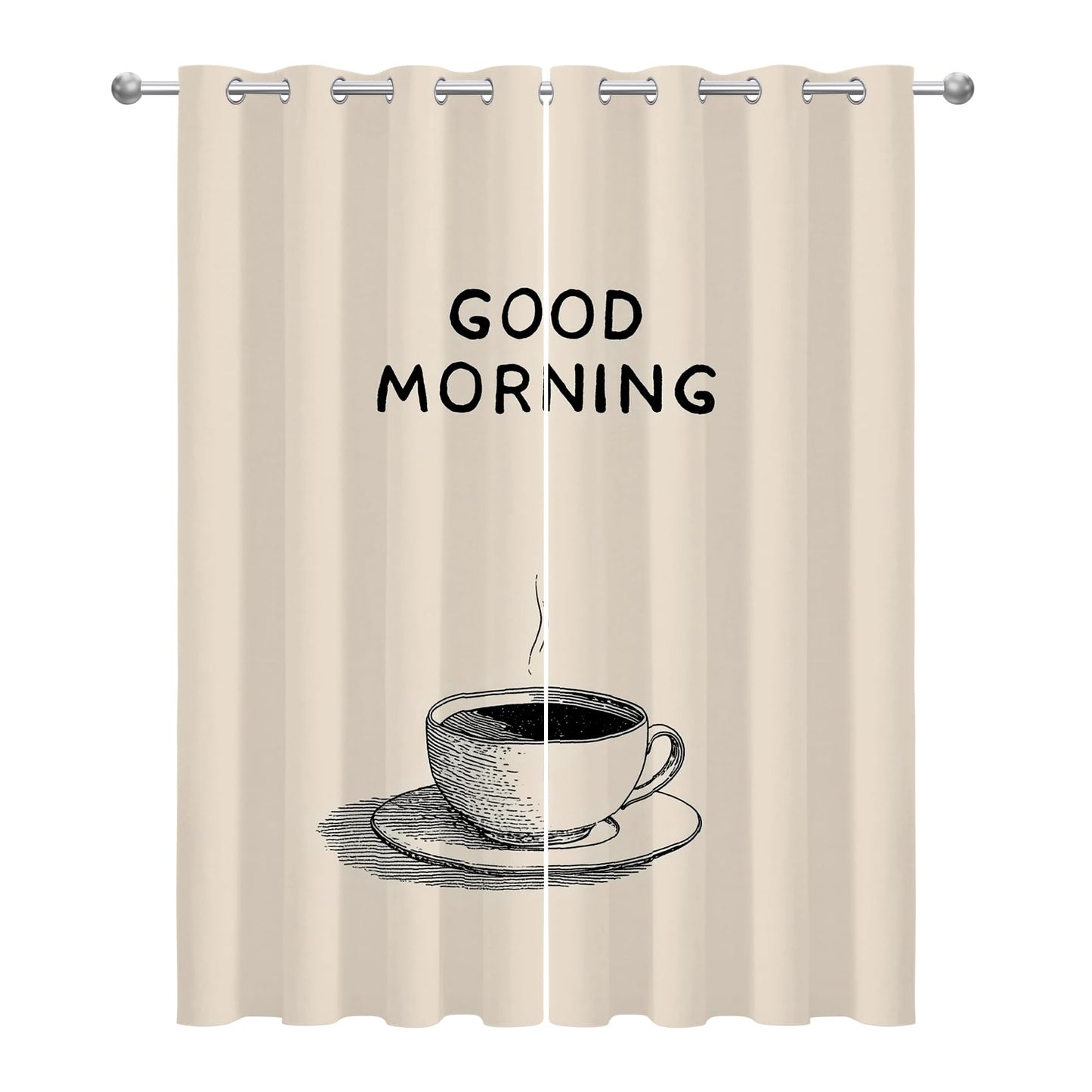 Solvivae Coffee Curtains Blackout, Room Darkening Thermal Insulated Grommet Drapes for Bedroom Living Room, Coffee Theme Kitchen Patterned Window Treatments, 96 Inch Curtains 2 Panel Set