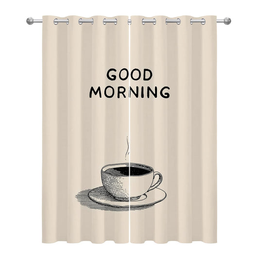 Solvivae Coffee Curtains Blackout, Room Darkening Thermal Insulated Grommet Drapes for Bedroom Living Room, Coffee Theme Kitchen Patterned Window Treatments, 96 Inch Curtains 2 Panel Set