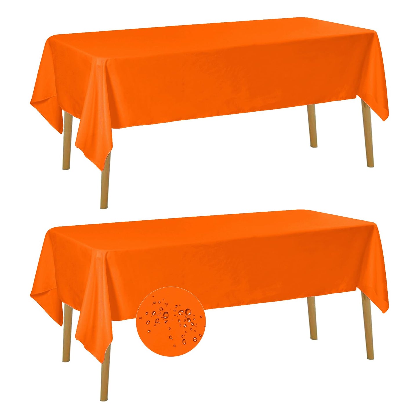 Fokitut 2 Pack Waterproof Rectangle Tablecloth, 60x120 Inch, Stain Resistant and Wrinkle Polyester Table Cloth, Fabric Table Cover for Kitchen Dining, Wedding, Party, Holiday Dinner-Orange