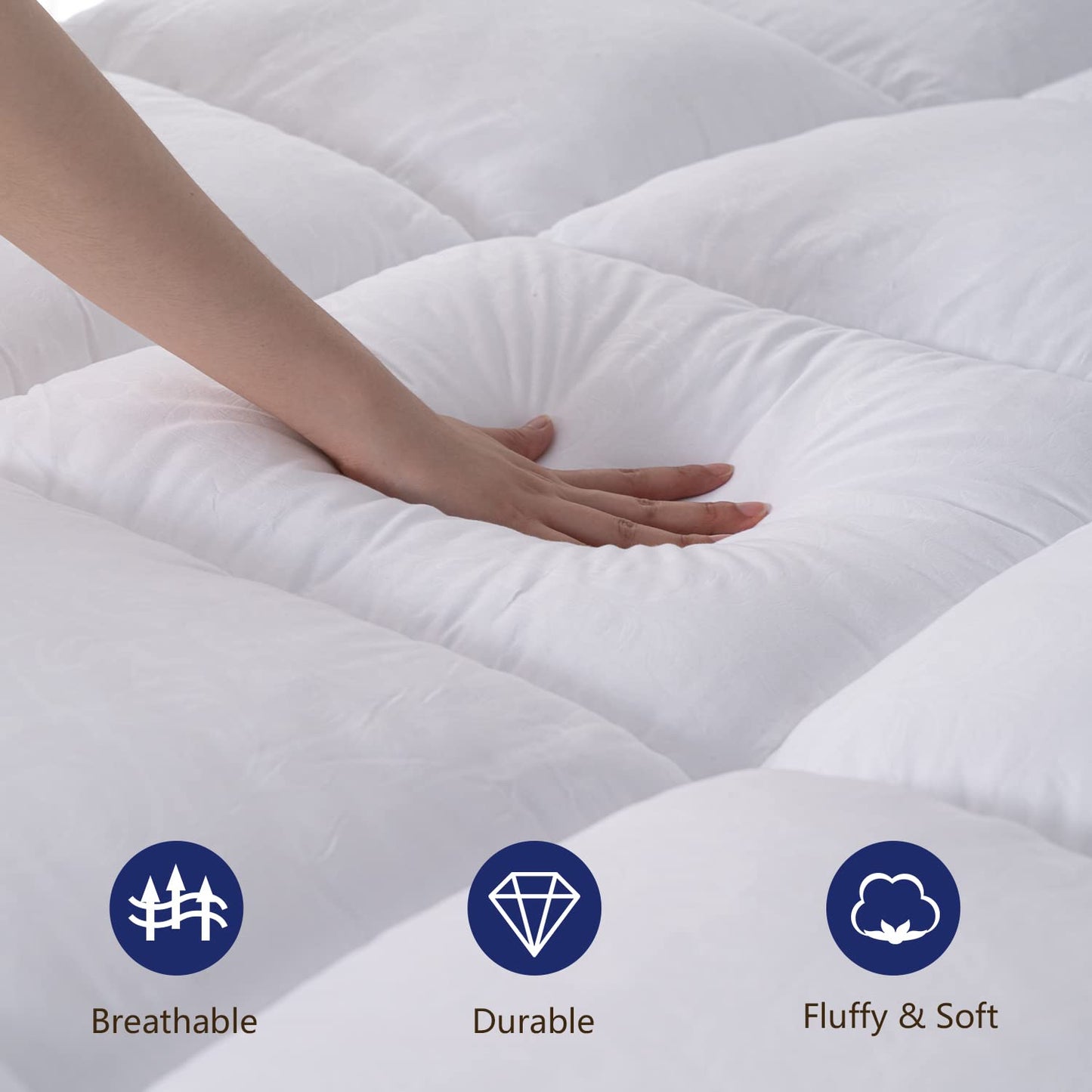 Marine Moon Mattress Topper Queen, Cooling Plush Bed Thick Pillow Top Pad, Hotel Quality Down Alternative for Queen Size with Deep Pocket,Soften Hardened Bed