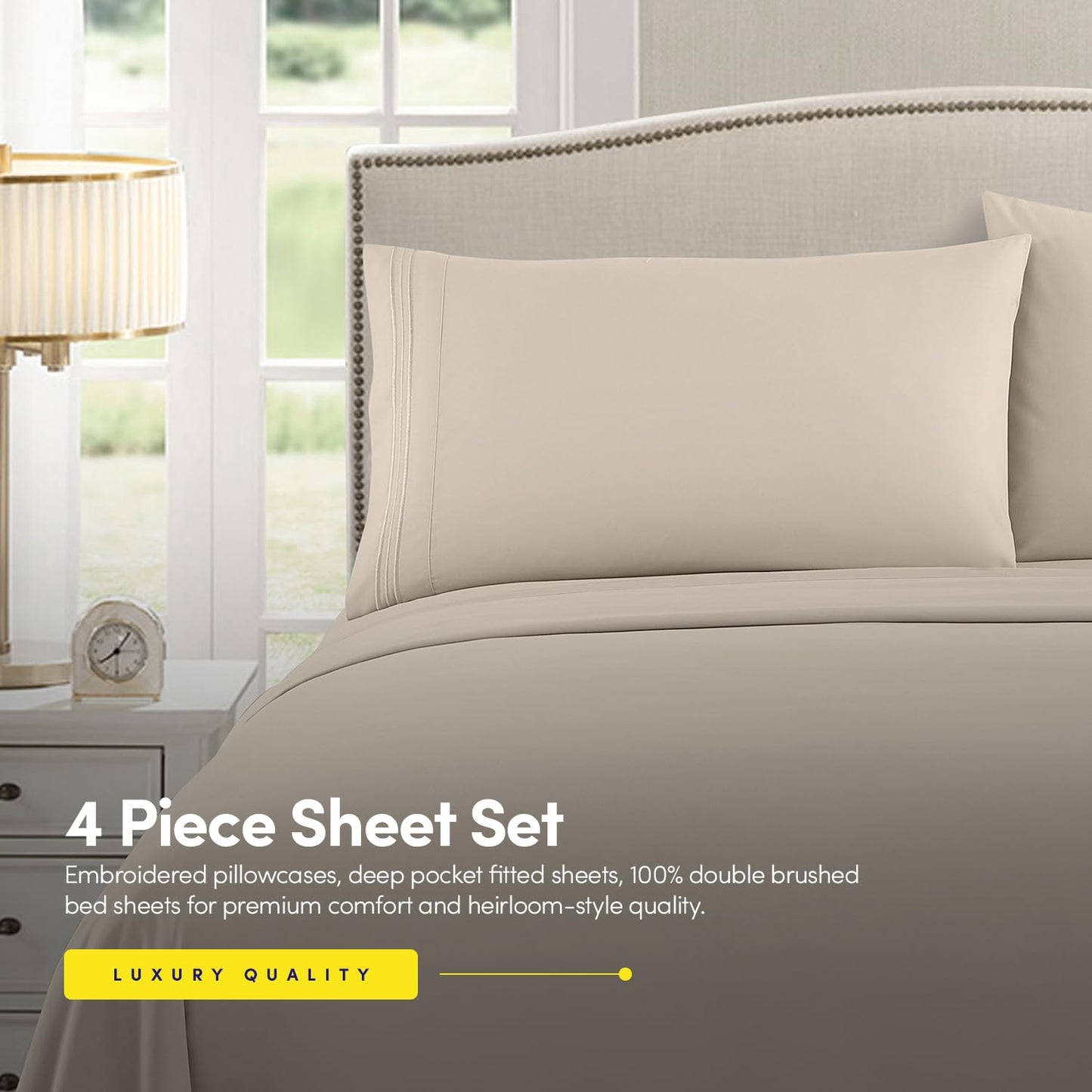 1500 Supreme Collection Queen Sheet Sets Beige Cream - Luxury Hotel Bed Sheets and Pillowcase Set for Queen Mattress - Extra Soft, Elastic Corner Straps, Deep Pocket Sheets, Queen Beige Cream