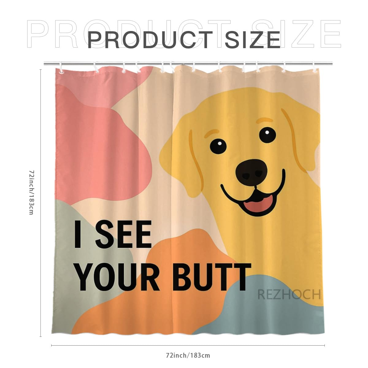REZHOCH Golden Retriever Shower Curtain Durable Waterproof Fabric Bathtub Sets Funny Cute Animal Home Bathroom Decor Decoration All Season I See Your Butt 72x72inch with Hooks