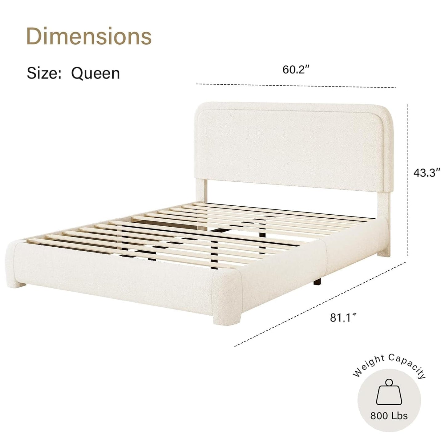 BarnFurin Queen Bed Frame with Headboard, Cloud Boucle Upholstered Platform Bed with Wood Slats, Soft Rounded Corners, No Box Spring Required, Non-Slip and Noise-Free, Easy Assembly, Cream