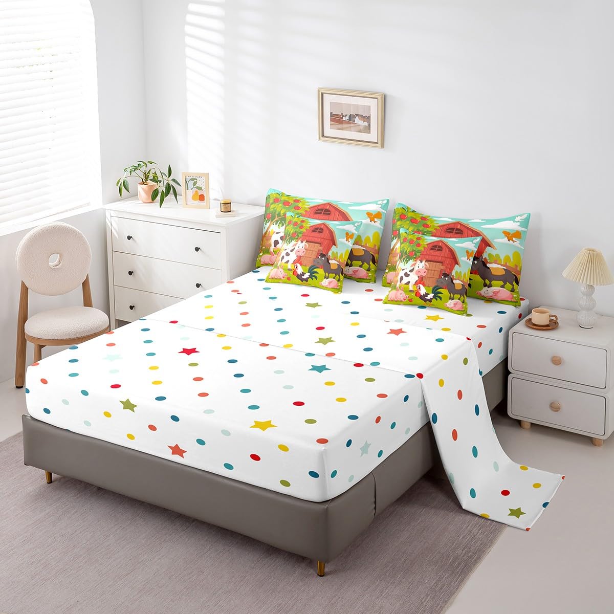 Feelyou Kids Cute Pig Cow Bed in A Bag Twin Size, Farm Animal 7 Pieces Bedding Set Boys Girls Cartoon Farm Nursery Comforter Set with Sheets Rustic Farmhouse Teens Bed Set Bedroom Decor 7Pcs