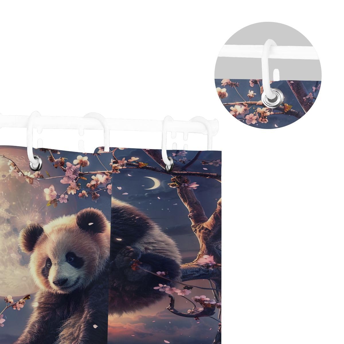 UMIRIKO Panda Animal Moon Cherry Shower Curtain Sets, Washable Bathroom Shower Curtain with 12 Hooks for Women Men 72x72 Inch 202b5518