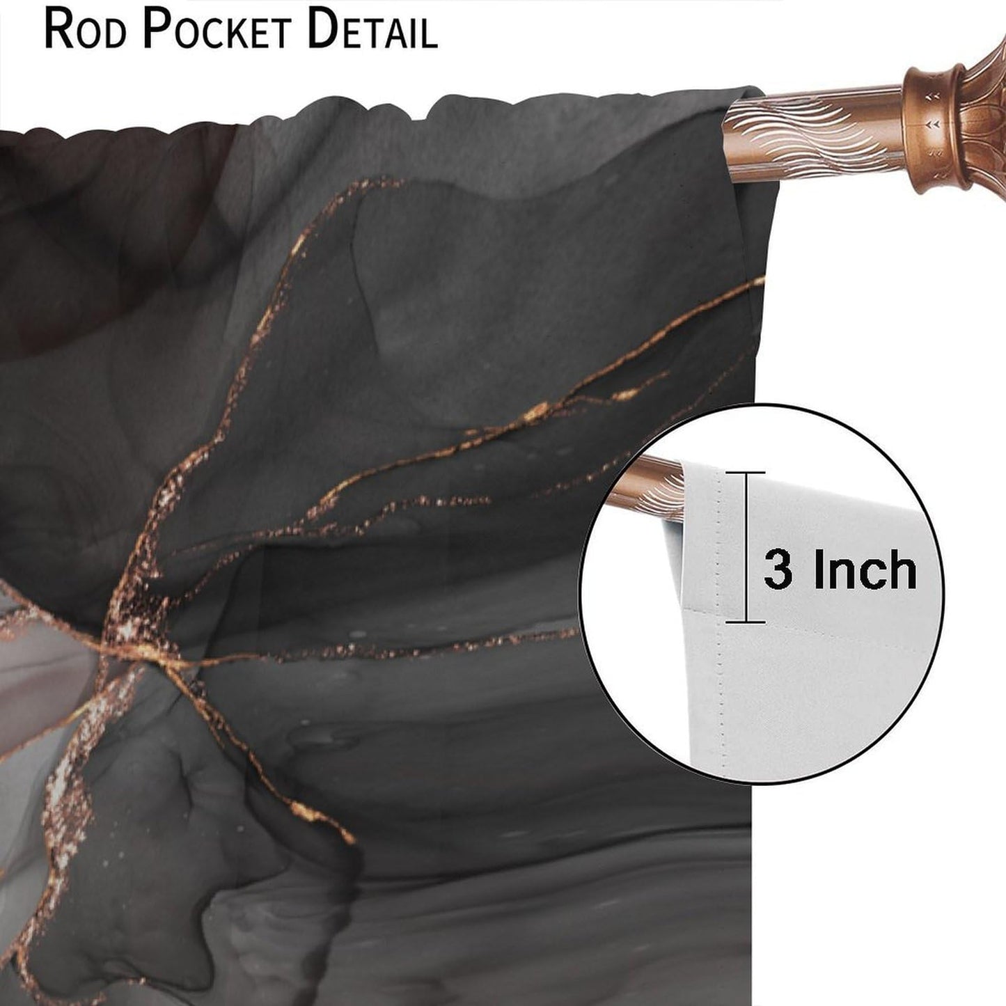 Marble Blackout Curtains Abstract Marble Modern Luxury Black Pink Gold Liquid Art Print for Girls Women Bedroom Living Room Decor Rod Pocket Window Drape 42x45in