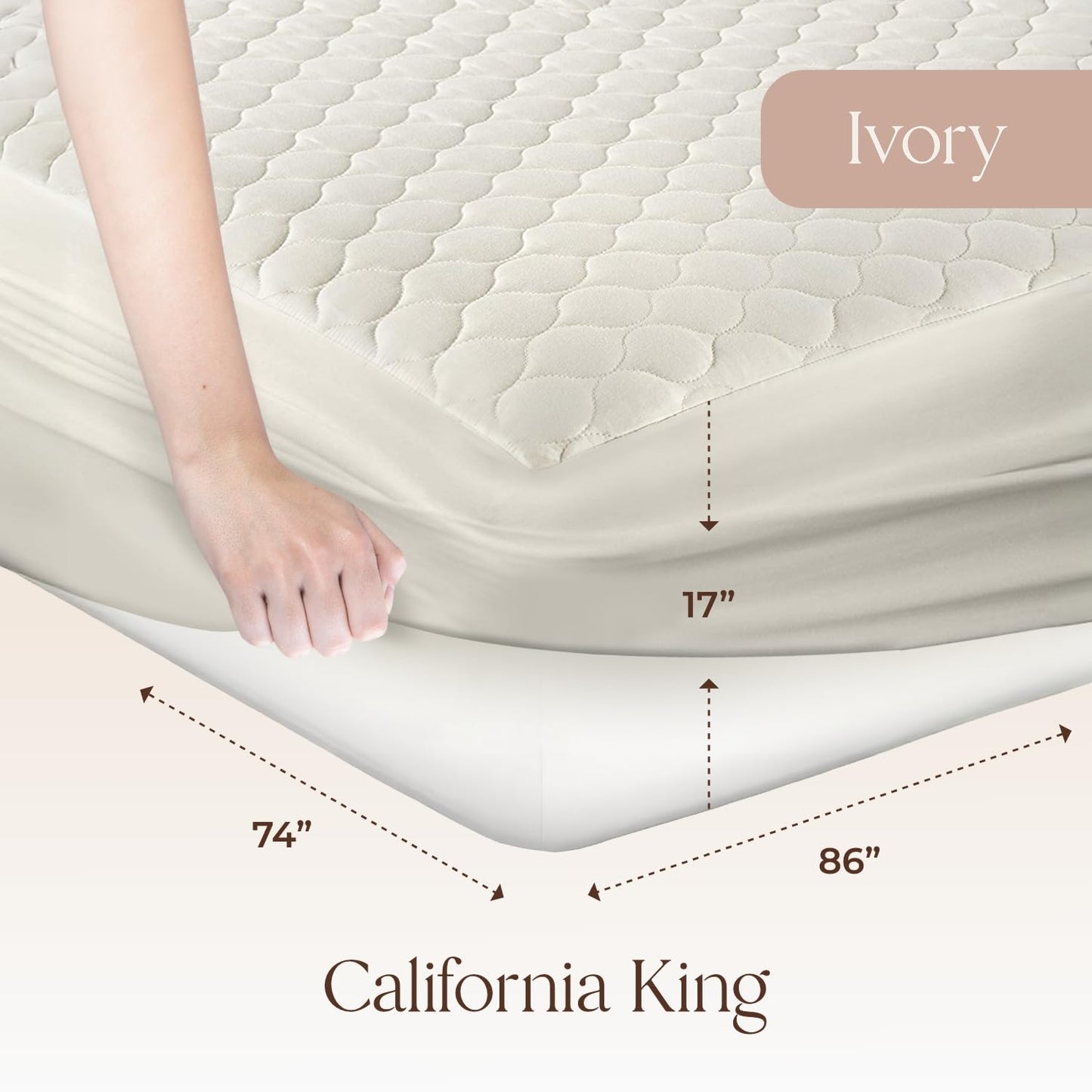 100% Cotton Organic Mattress Pad - Breathable & Cooling Mattress Protector Cal King - Premium 300GSM Quilted and Machine Washable - Fairtrade & GOTS Certified Bed Protector (Ivory, Cal King)