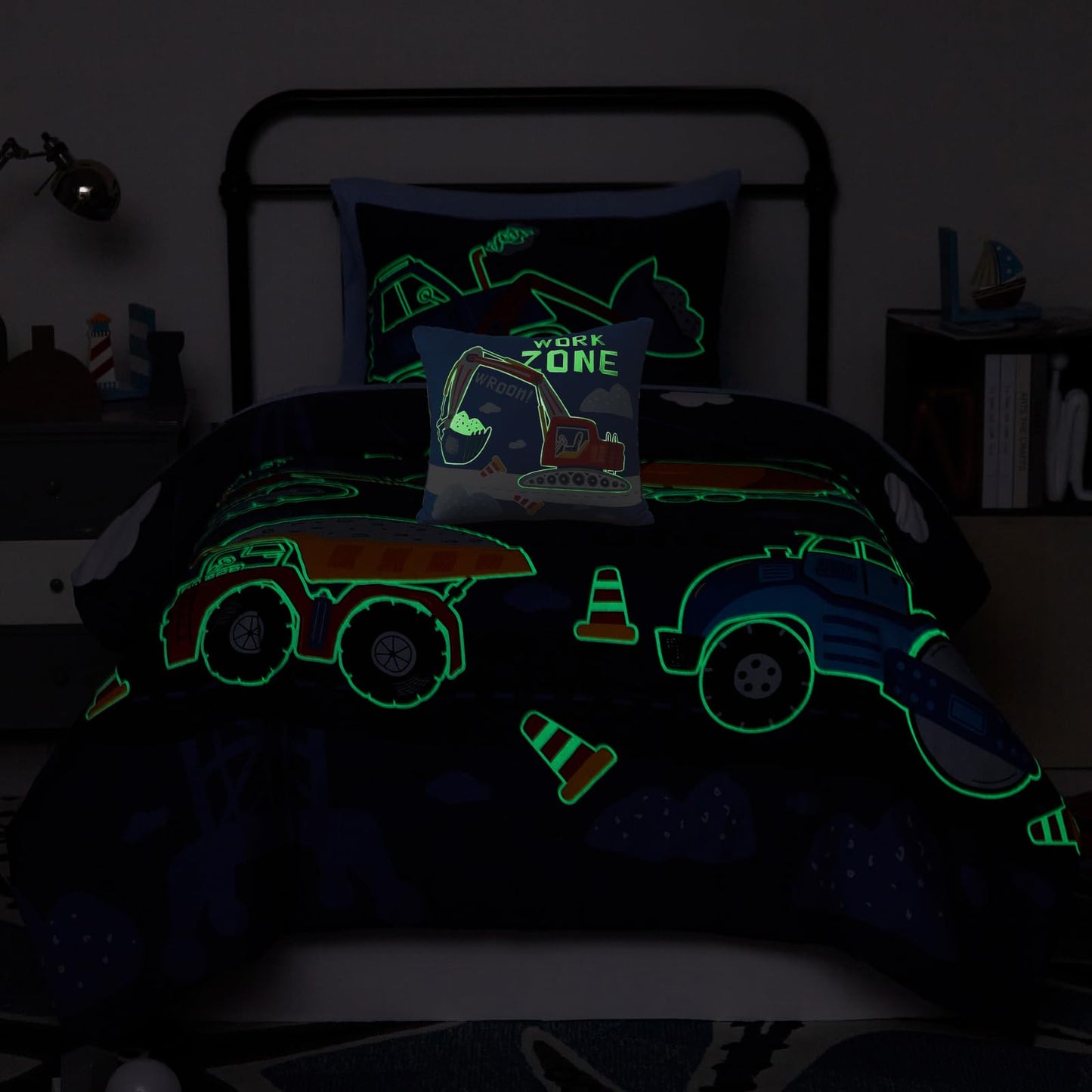 Kaleido Space Kids Comforter Set Twin Size for Boys, Glow in The Dark Truck Bedding Set 1 Comforter, 1 Decor Pillow, 1 Pillow Shams