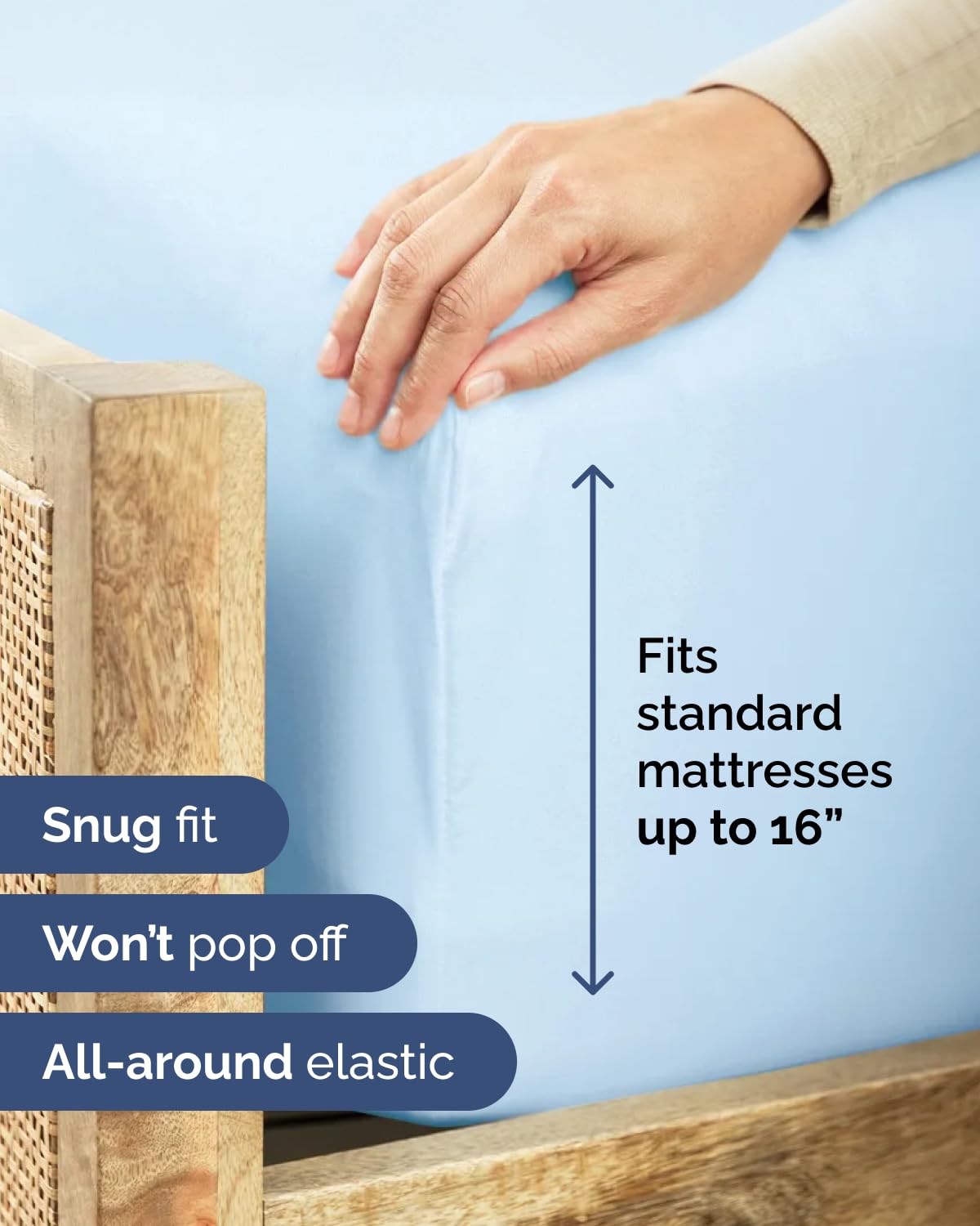 Full Size Fitted Bed Sheet - Pack of 2 Single Fitted Bottom Sheet Only - Fits Mattress Up To 16" Deep Pockets - Extra Soft, Cozy, Breathable & Cooling - Hotel Quality, Fade & Wrinkle Free - Light Blue