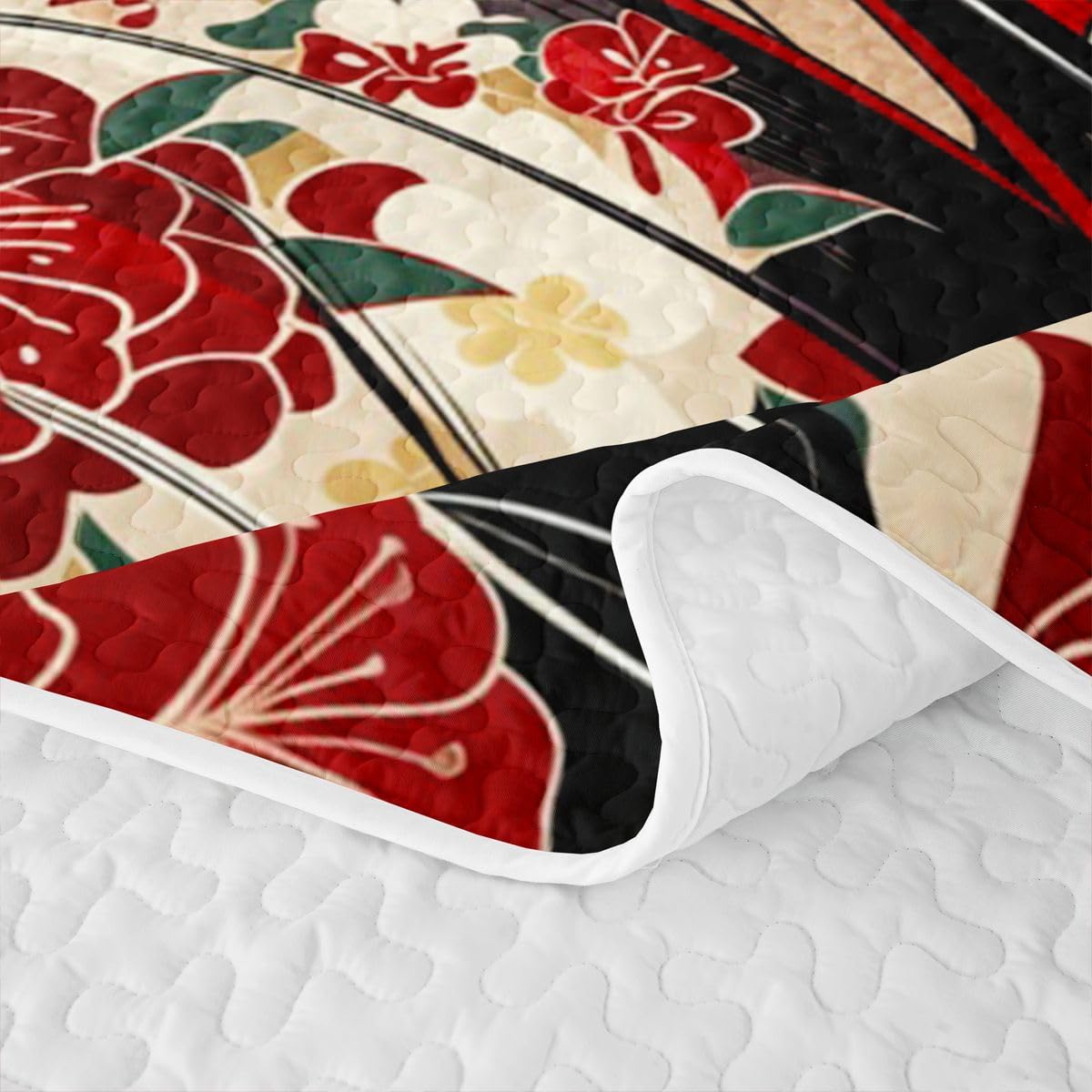 Erosebridal Geisha Quilt Twin Size - Japanese Bedspread Traditional Geisha Bed Coverlet with 1 Pillowcase