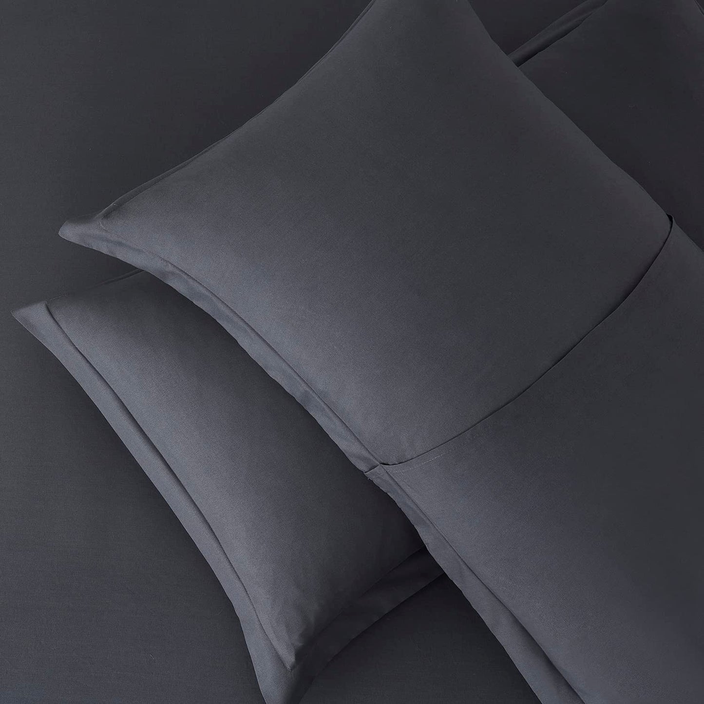 Hearth & Harbor Queen Size Duvet Cover & Bed Sheet Set Dark Grey, 7 Piece Soft Double Brushed Bedding Set, Includes Duvet Cover, Flat Sheet, Fitted Sheet, Pillowcases and Pillow Shams