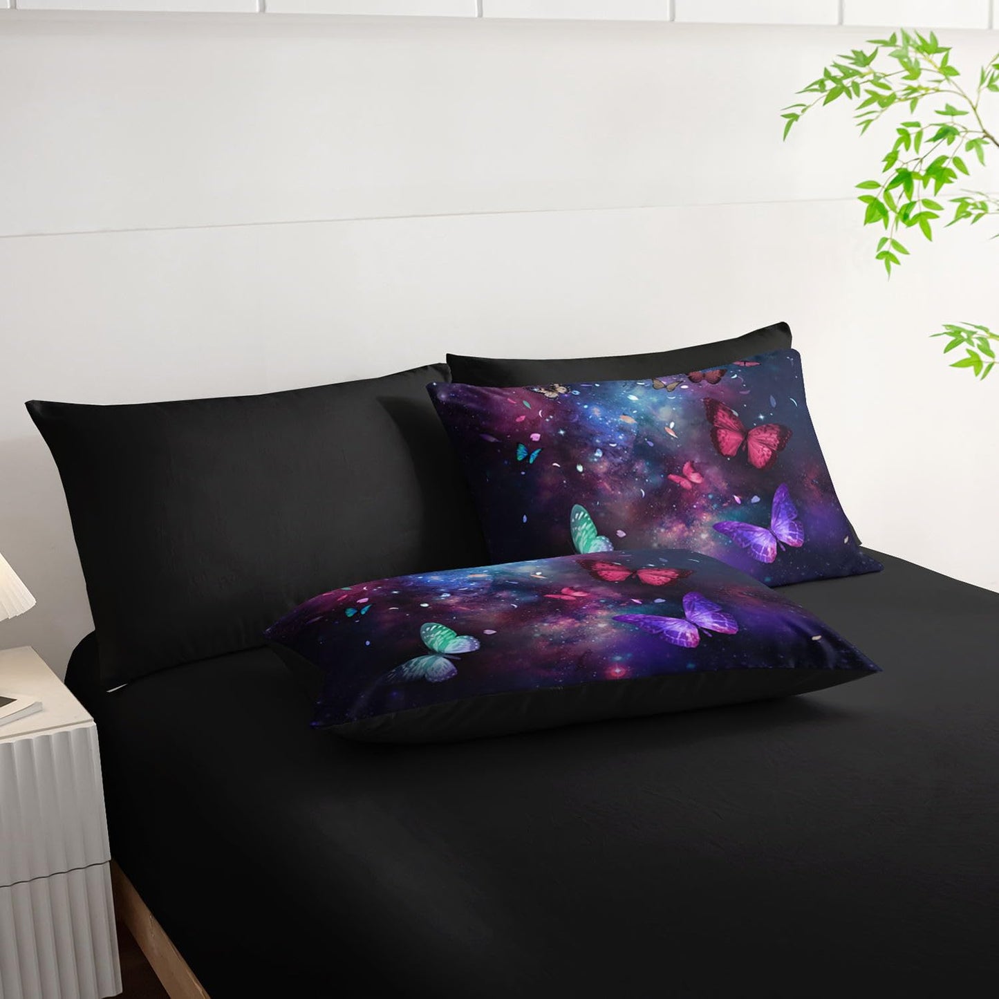 Smell Sunshine 7pcs Animals Comforter Set Purple Blue Dreamy Butterfly Printed Bedding Set with 1 Comforter, 1 Flat Sheet, 1 Fitted Sheet and 4 Pillowcases for Boys and Girls Bedroom (Twin