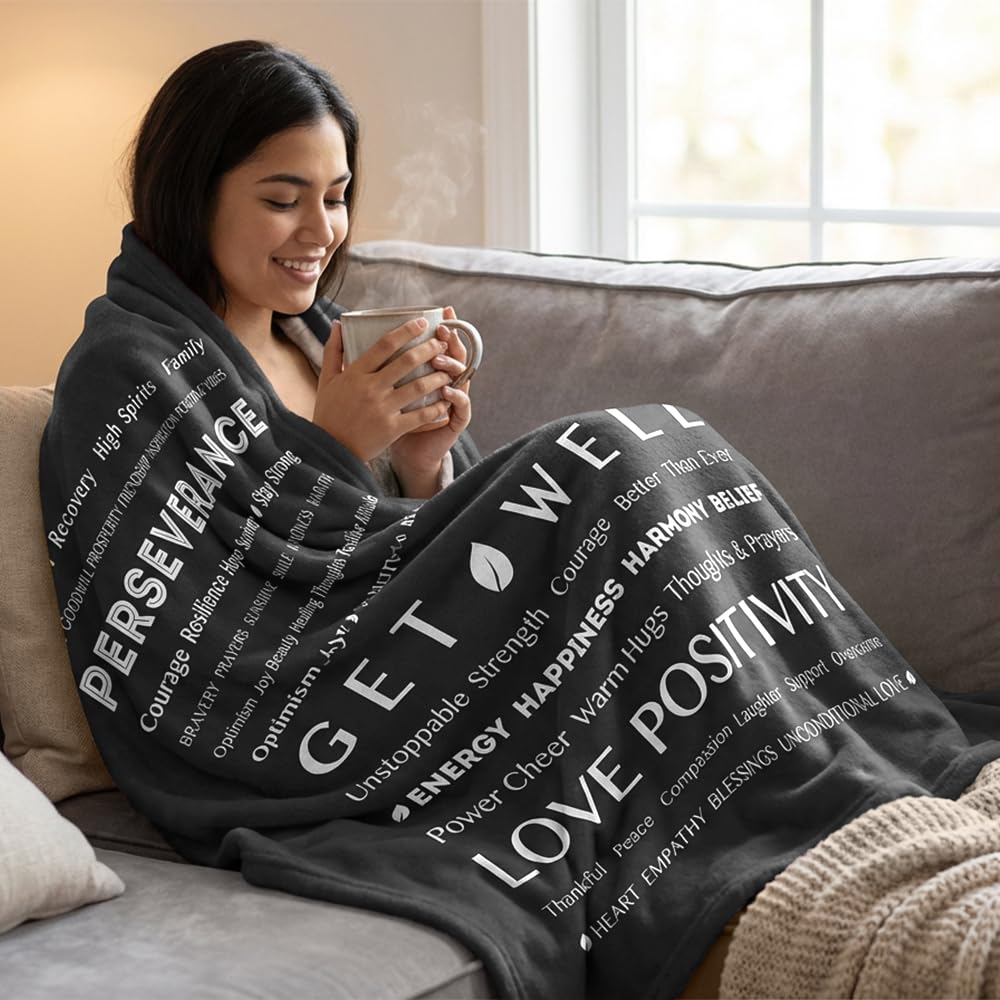 PAVILIA Healing Blanket, Get Well Soon Gift, Soft Hug Compassion Fleece Throw Blanket for Women Men, Comfort Caring Inspirational Patient Blanket, Positive Thoughts Prayer Throw, Gray