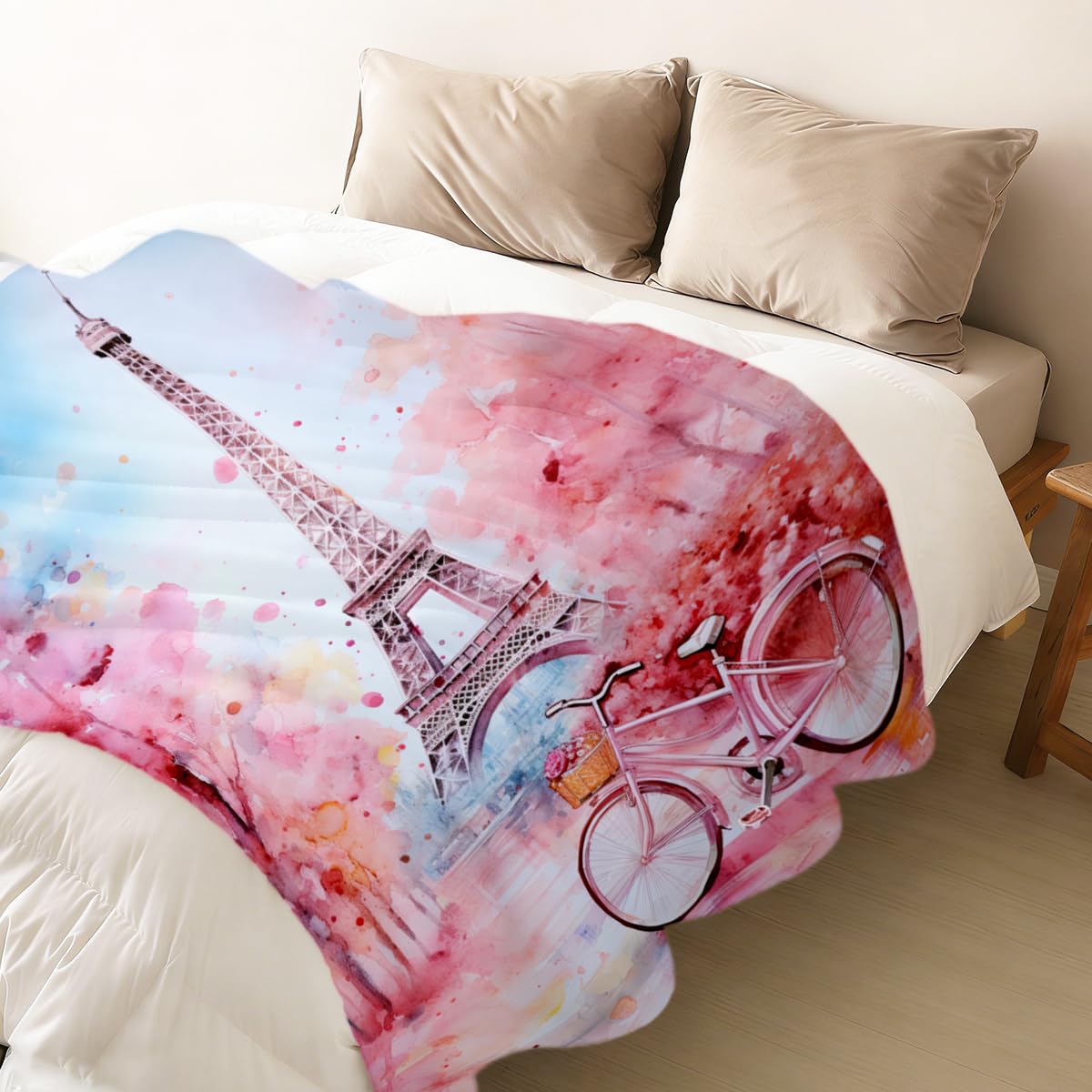 HUNXIAOJ Paris Eiffel Tower Blanket Pink Romantic Paris Decor Flannel Eiffel Tower Soft Throw for Bed Chair Car Sofa Couch Girls Bedroom Home Decor Gifts for Girls Women 49"x59"