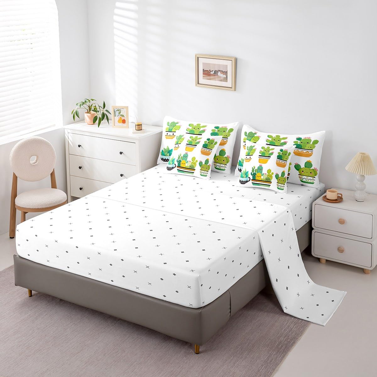 Erosebridal Tropical 7 Piece Comforter Set Full Bed in a Bag,Bulbous Cactus Bedding Sets Cute Desert Plants Botanical Comforter and Sheet Set,Floral Jungle Kawaii Room Decor
