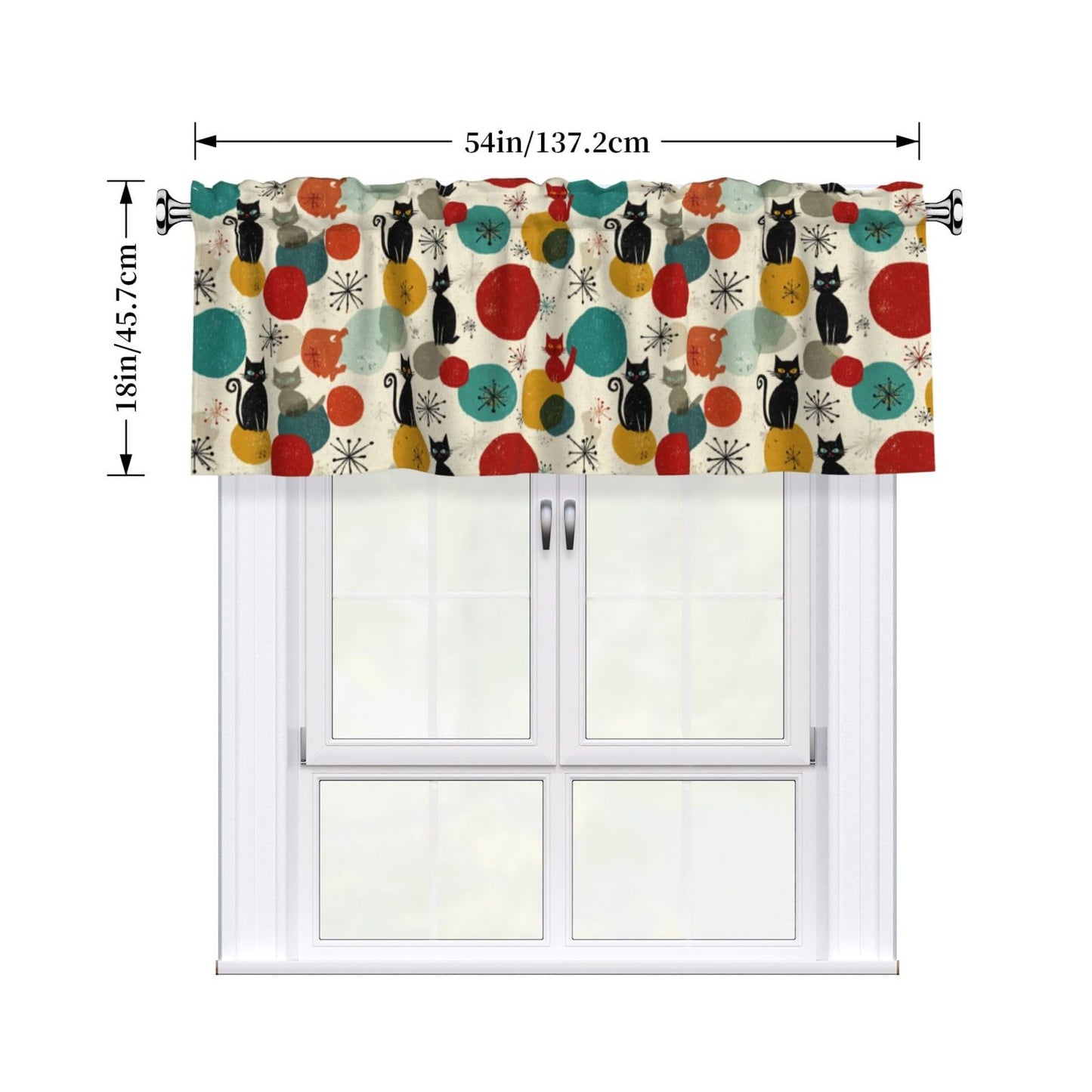 Ecixzyo Cat Mid Century Valance Curtain Window Valance Treatment Decor Small Window Curtains for Bedroom Kitchen Bathroom Living Room 1 Panel 54x18in
