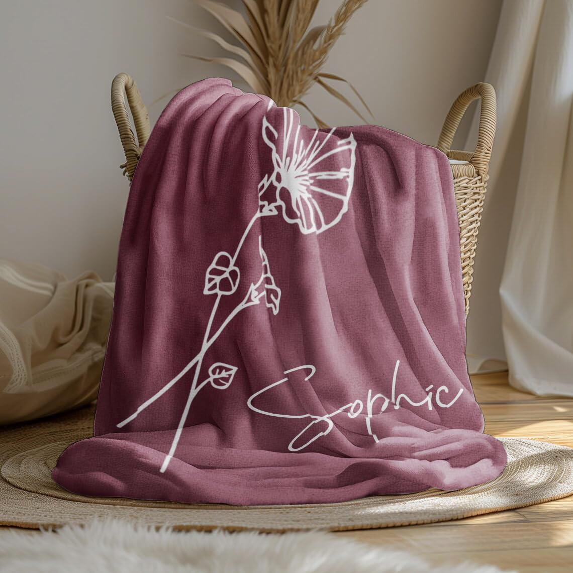 Erostars Ships Next Day, Mothers Day Personalized Blanket Gifts for Mom, Grandma, Handmade Custom Name Blankets with Birth Month Flowers, Customized Blankets and Throws for Girls Birthday Gifts