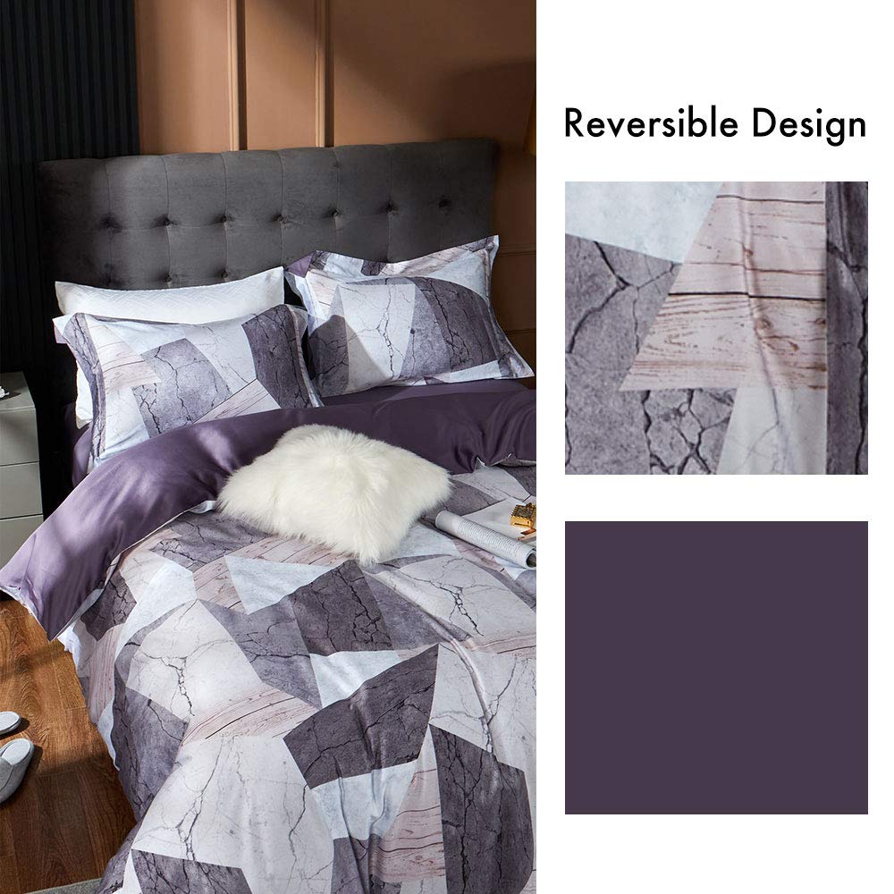 MILDLY 100% Long Staple Cotton Duvet Cover Set, 3pcs Geometric Marble Textured Pattern Printed Comforter Cover Set