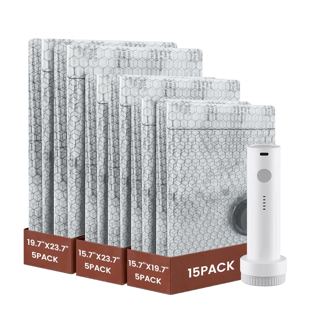 15 Combo Space Saver Vacuum Storage Bags for Travel with Rechargeable air Pump, Vacuum Seal Bags for Luggage and Suitcase, Compression Bags for Travel & Home, Clothes, Blankets, Seasonal Storage