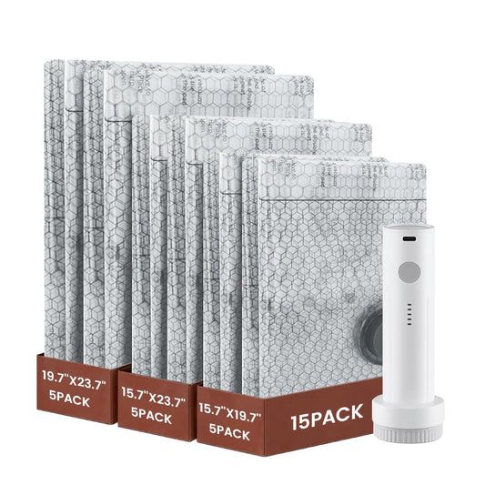 15 Combo Space Saver Vacuum Storage Bags for Travel with Rechargeable air Pump, Vacuum Seal Bags for Luggage and Suitcase, Compression Bags for Travel & Home, Clothes, Blankets, Seasonal Storage