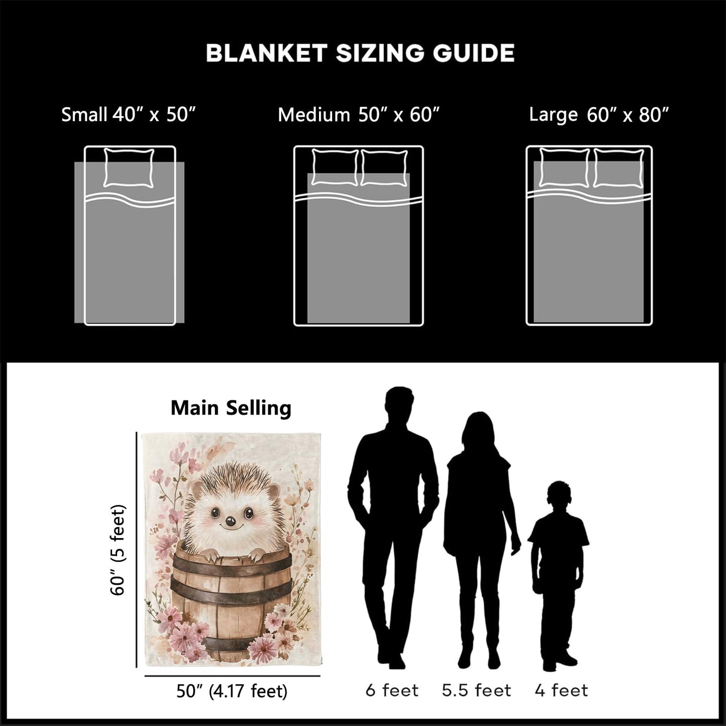 xmwjfd Rustic Cute Hedgehog Blanket, Cozy Wooden Tub and Pink Flower Throw Blanket for Couch Bedroom Outdoor, Lightweight Soft Flannel Travel Blankets, Gifts for Women Girls Kids, Home Decor 50"×60"