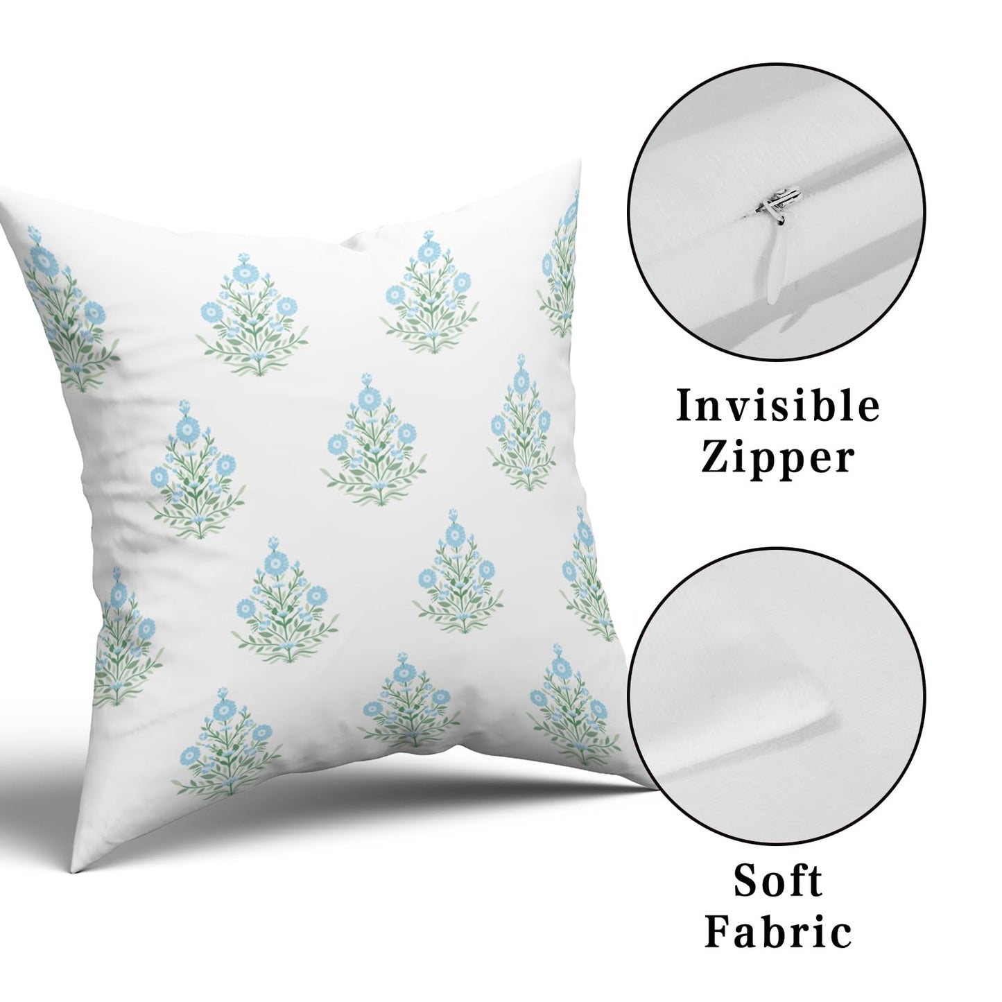 Giwawa Baby Blue Floral Pillow Covers 18x18 Inch Set of 2 Blue Green Flower Leaves Print Decorative Throw Pillow Cases Coastal Patio Farmhouse Decoration for Sofa Couch Bed
