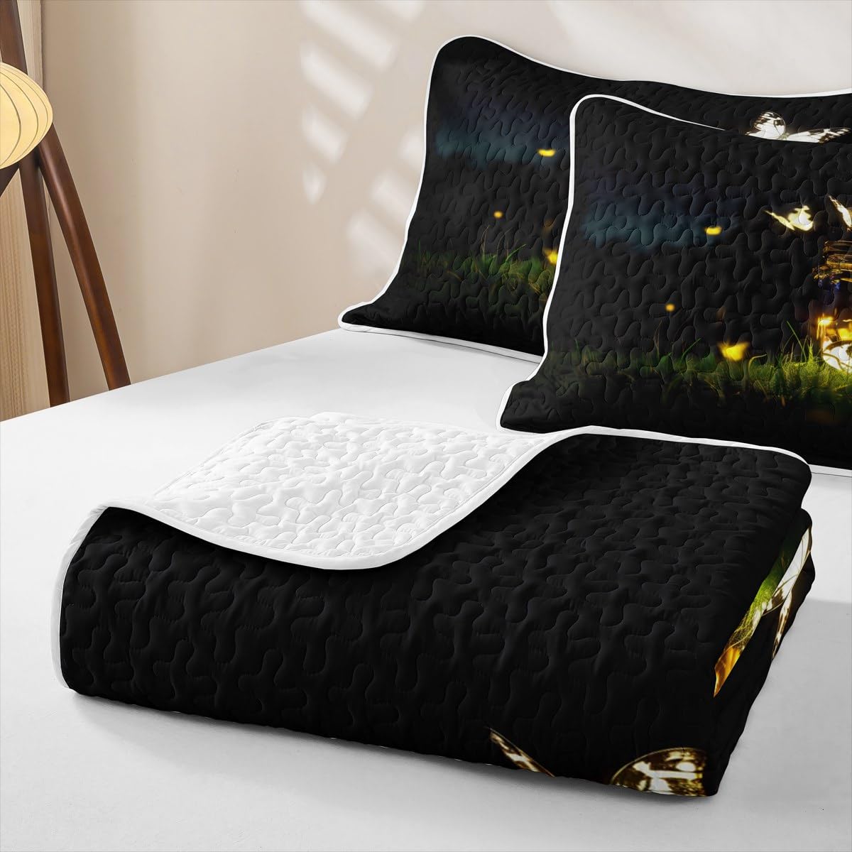 Erosebridal Butterfly Quilt Set Twin Wild Animals Quilt Girls Women Night View Bedding Coverlet with 1 Pillowcase Retro Vintage Romantic Style Bedspread
