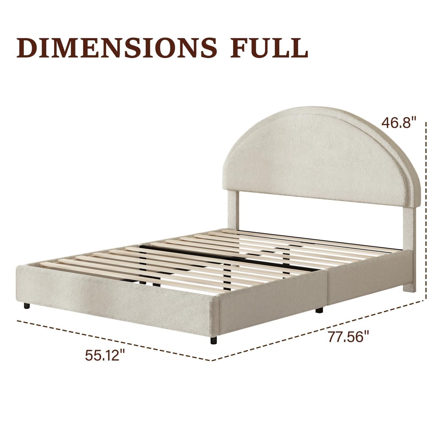 REVOMINCA Full Size Bed Frame with Round Headboard, Upholstered Platform Bed Frame, Boucle Soft Bed Frame, Modern Style, No Box Spring Required, Easy Assembly, White
