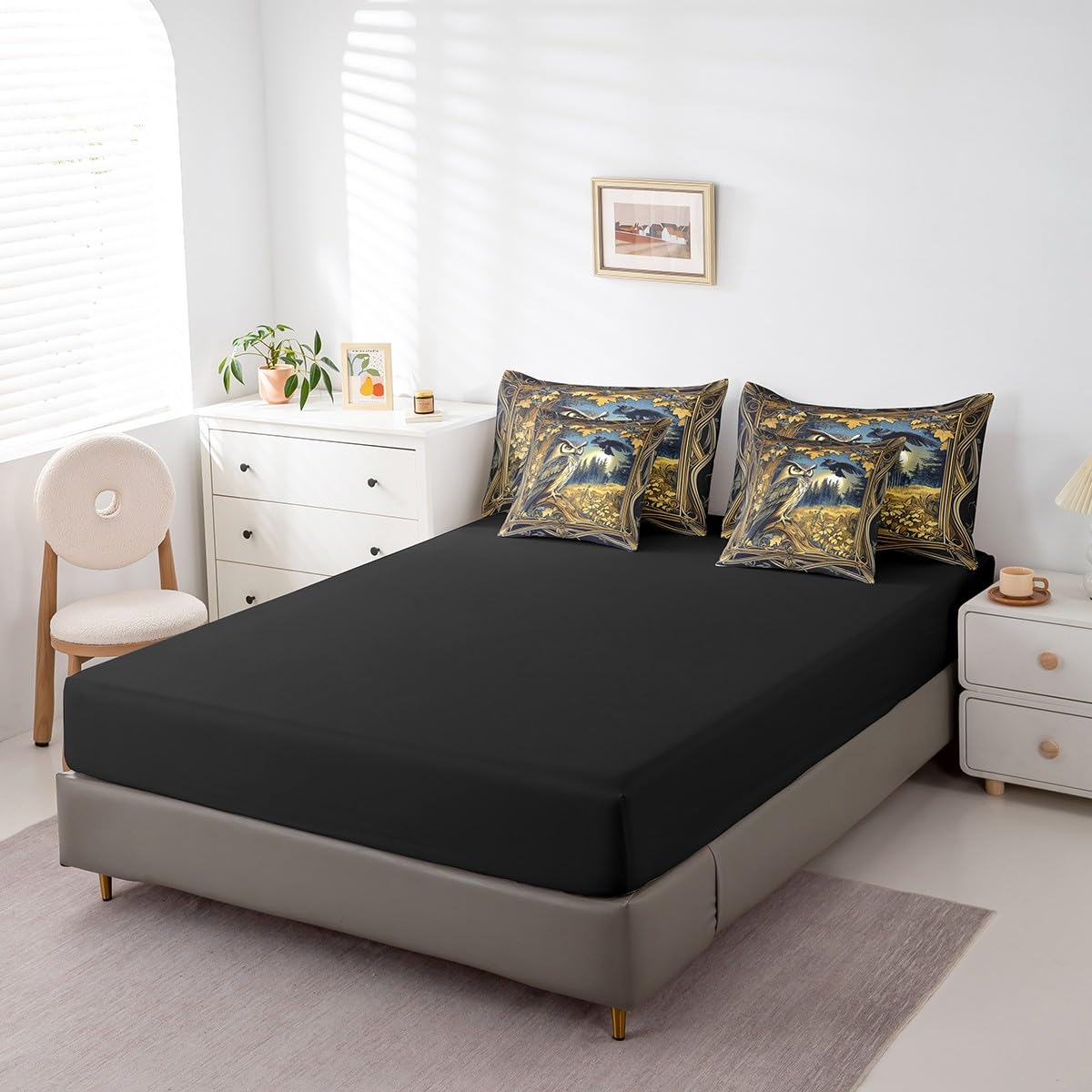 Feelyou Boys Girls Owl 7 Pieces Bedding Set Queen Size, Cute Animal Bed in A Bag Kids Wild Animal Comforter Set with Sheets West Teens Bed Set Bedroom Decor 7Pcs