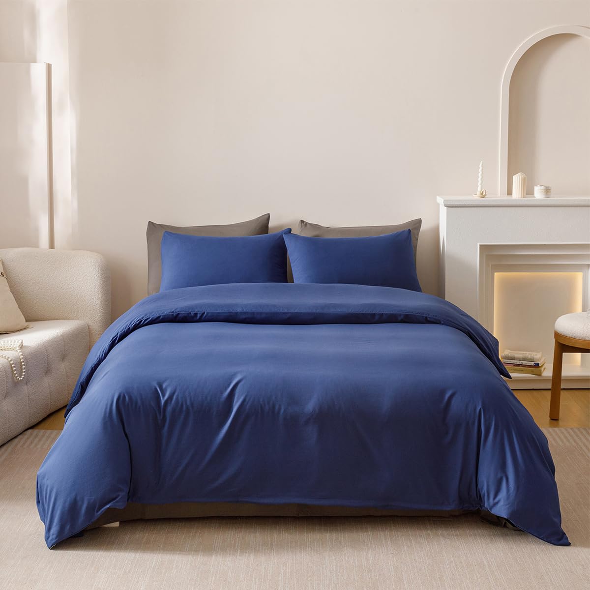CLOTHKNOW Blue Queen Comforter Set Royal Blue Bedding Comforter Sets Soft Comforter for Men Women with 2 x Pillow Cases
