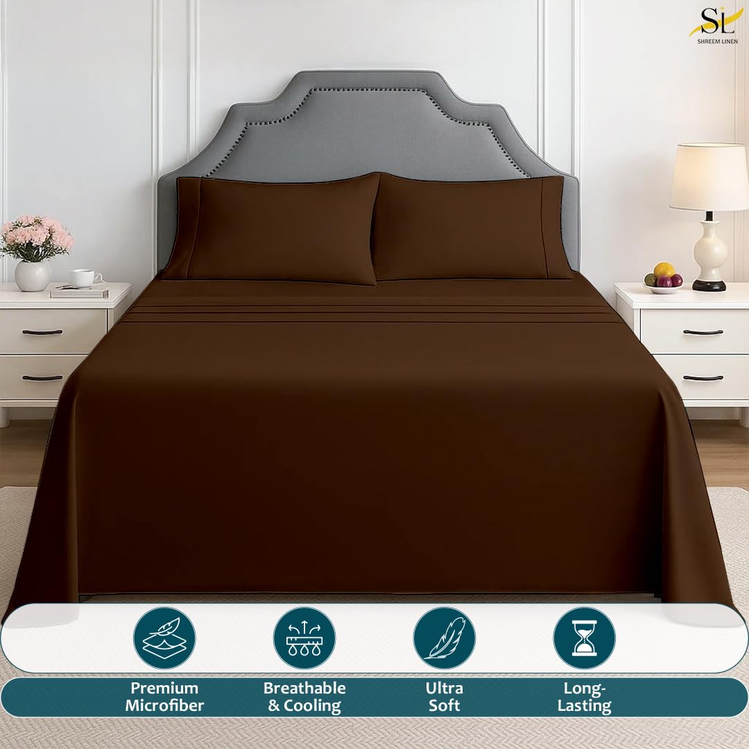 King Sheet Set - 4 Piece Ultra Soft Brushed Microfiber Bed Sheets - 15" Deep Pockets, Wrinkle-Free & Breathable for a Secure Fit Sheets & Pillowcases (King, Chocolate)