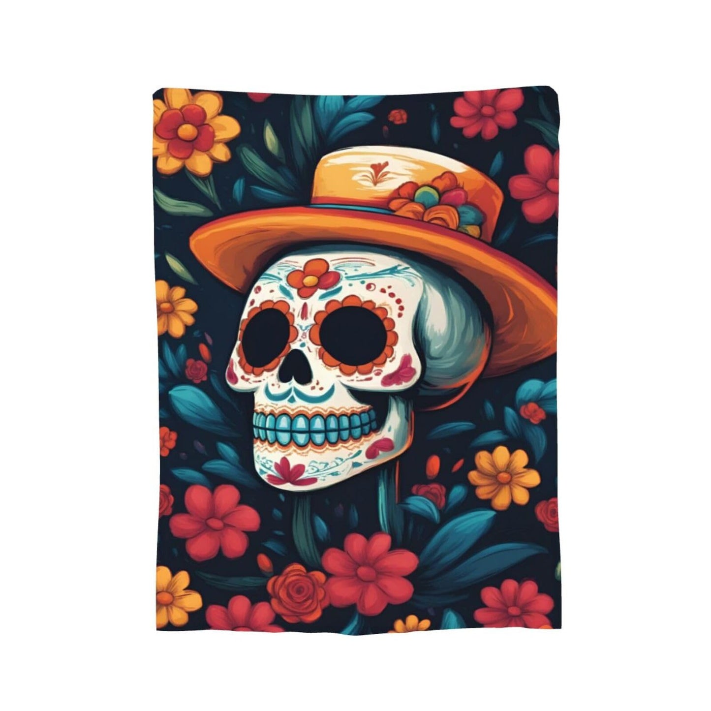 Colorful Skull and Flowers Throw Blanket Soft Lightweight Flannel Fleece Blanket 50"X40" for Bed Sofa Couch Camping Travel
