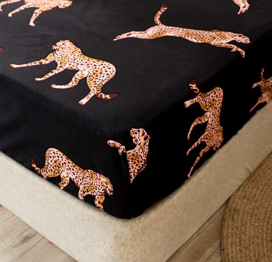 Leopard Fitted Sheet Girls Luxury Wild Animal Style Bedding Set Twin Size Women Chic Cheetah Print Bed Sheet Set for Kids Teens Bedroom Decor Black Brown Nature Wildlife Bed Cover with 1 Pillow Case