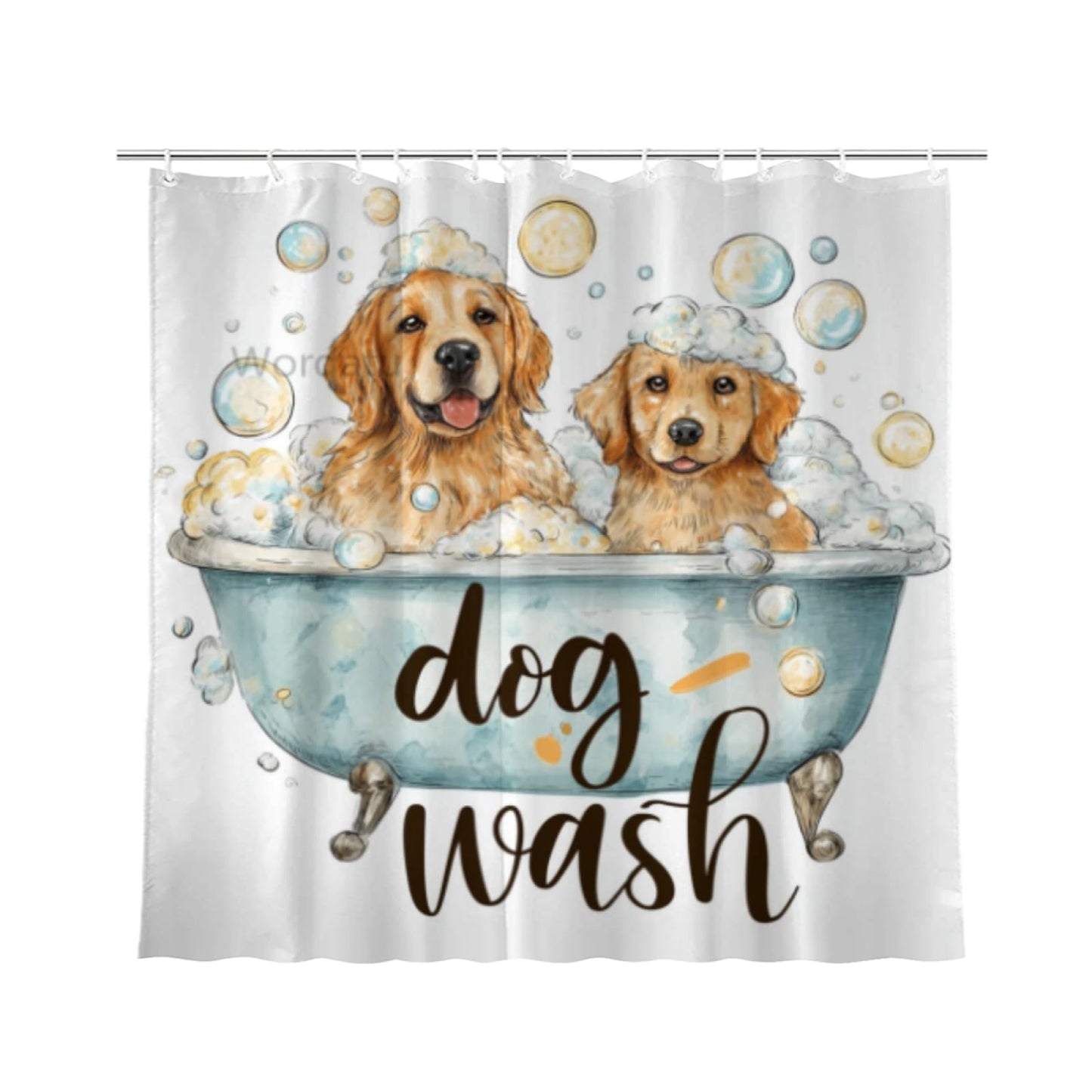 Wordatu Golden Retriever Cartoon Shower Curtain Playful Dogs in a Bathtub Pets Cloth Fabric Bathroom Decor Set with 12 Hooks 72x72 Inch