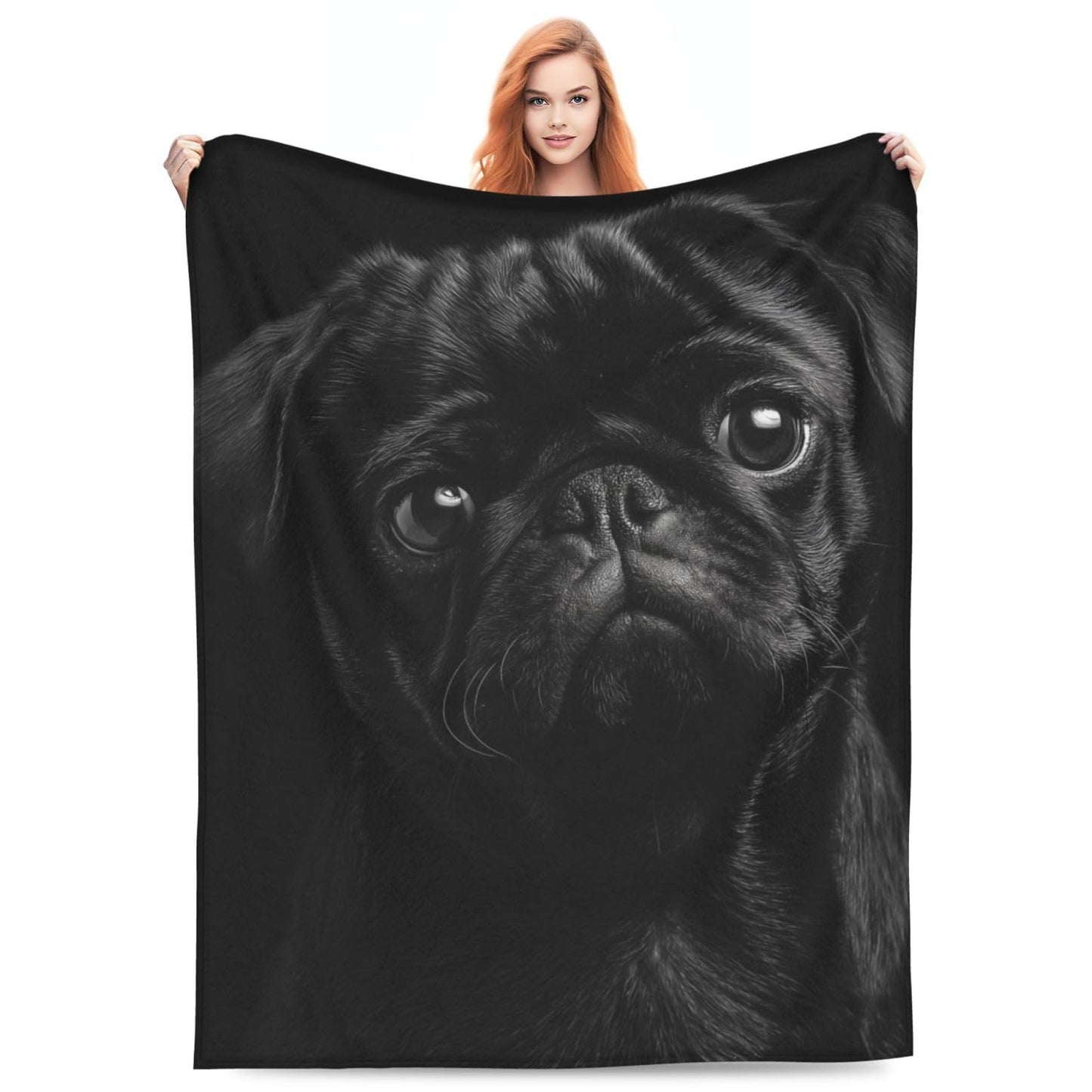 TZJCCMAY Black Pug Blanket for Women, Cute Dog Throw Blankets Soft Lightweight Flannel Throws for Bed Sofa Home Decor, Gifts for Girls Kids, 50x60in