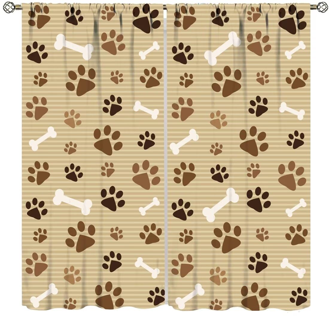 Dog Paw Print Curtains,Cute Animal Paw Print Window Treatments for Kids Boys Girls Bedroom Living Room Décor Drapes 2 Panel Sets Total Size 42" x 45" Brown