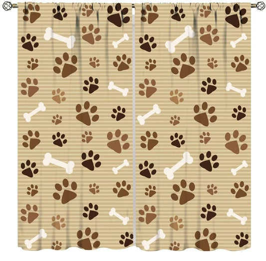 Dog Paw Print Curtains,Cute Animal Paw Print Window Treatments for Kids Boys Girls Bedroom Living Room Décor Drapes 2 Panel Sets Total Size 42" x 45" Brown