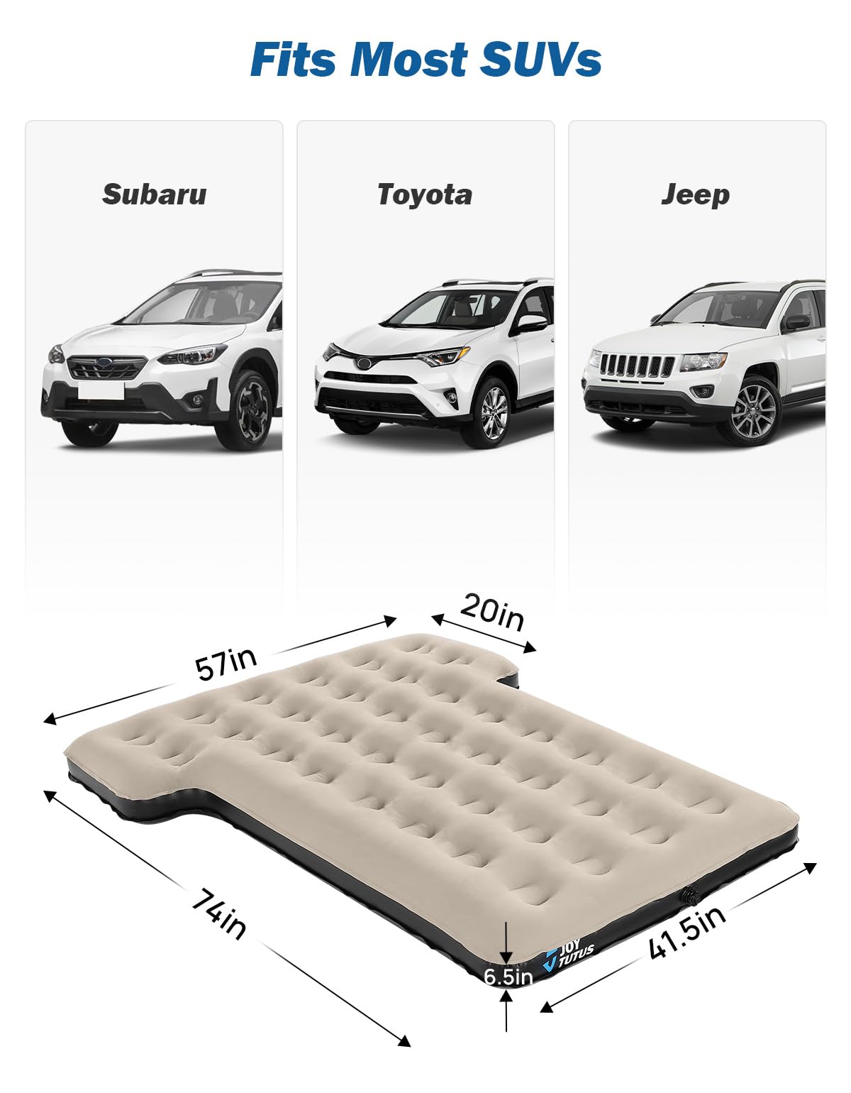 JOYTUTUS SUV Air Mattress Camping Bed,3.0 Thickened Flocking Car Camping Inflatable Mattress,Anti-Leakage,with 2 Pillows & Electric Pump Universal Car Bed for SUV Trunk and Rear Seat,Camel