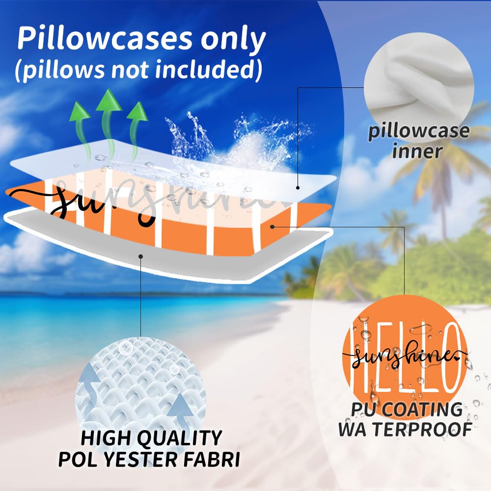 DFXSZ Outdoor Pillow Covers 18x18 Inch Set of 2 Hello Sunshine Decor Orange Waterproof Throw Pillow Covers Fall Outdoor Waterproof Pillow Covers Decor for Patio Funiture Garden Sofa Couch 020C18