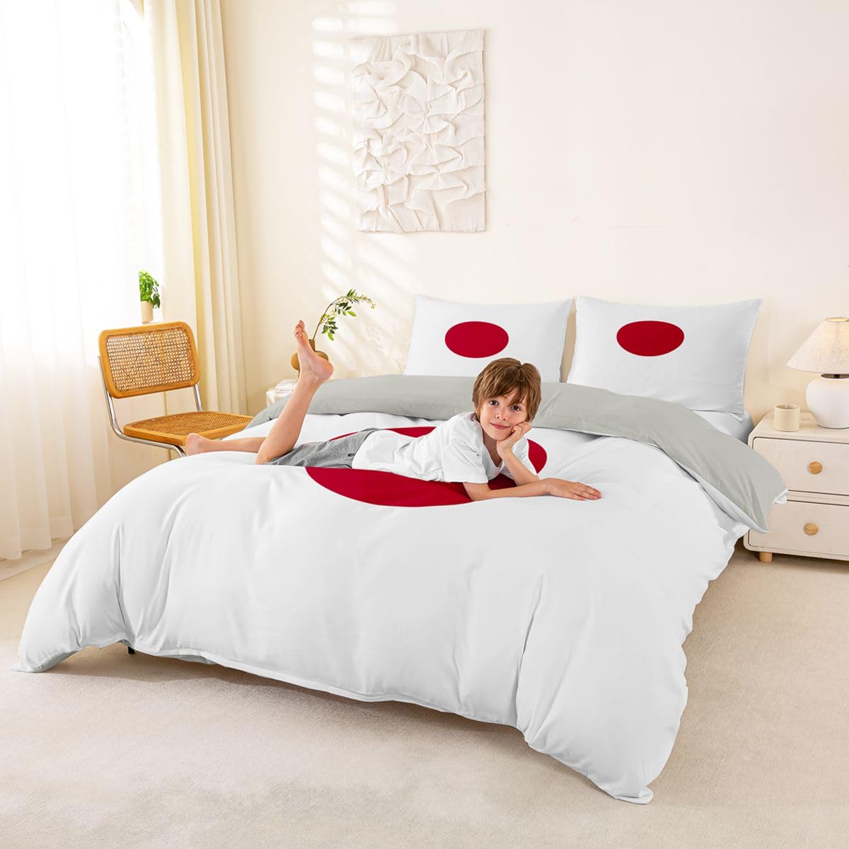Feelyou Japanese Flag Duvet Cover Queen Size Boys Girls Japan Bedding Set Breathable Soft World Countries Comforter Cover 3Pcs International Flag Bedroom Decor