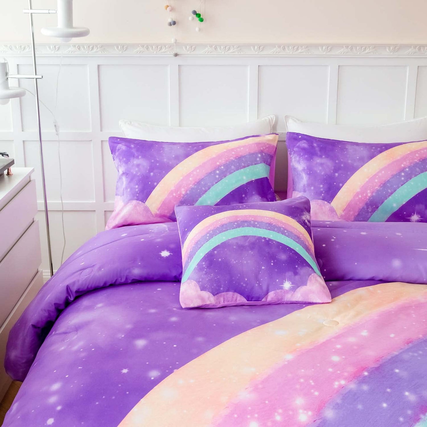 ANGIYUIN Deep Purple Girls Full Size Comforter Set Gradient Glitter Kids Bedding Sets 6 Pieces Soft Lightweight Galaxy Bed in A Bag with Sheets for Teens
