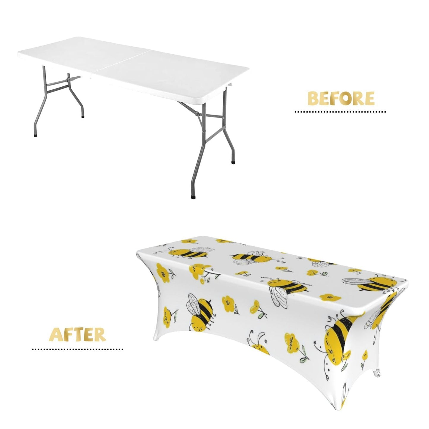 HSYOYO Yellow Bees Flowers Fitted Tablecloths for 6 Foot Rectangle Tables Stretch Table Cover Indoor Outdoor Rectangular Table Protector Decoration for Party Picnic Wedding